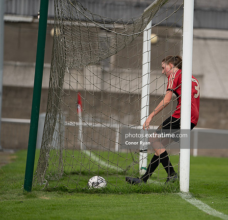 Allanah Maxwell Bohemian WFC retrieves the ball from the net