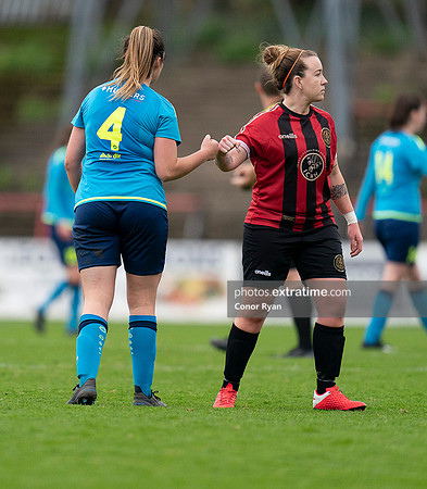 Rebecca Creagh Bohemian WFC and Aileen O'Keefe DLR Waves at the end of the game